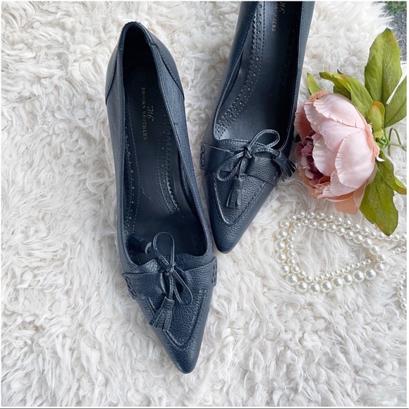 Brooks Brothers Navy Blue Leather Shoes Heels Sz 9 - Picture 2 of 11